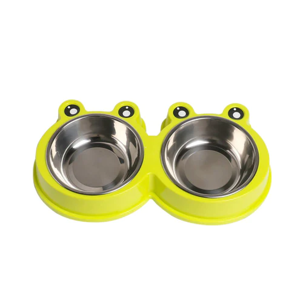 Emily Pets Stainless Steel Double Feeder Set Bowl for Pets (Green)