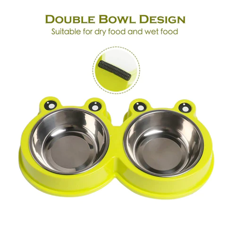 Emily Pets Stainless Steel Double Feeder Set Bowl for Pets (Green)
