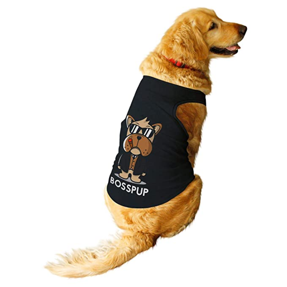 Ruse "BossPup" Sleeveless Printed T-Shirt for Dogs (Black)