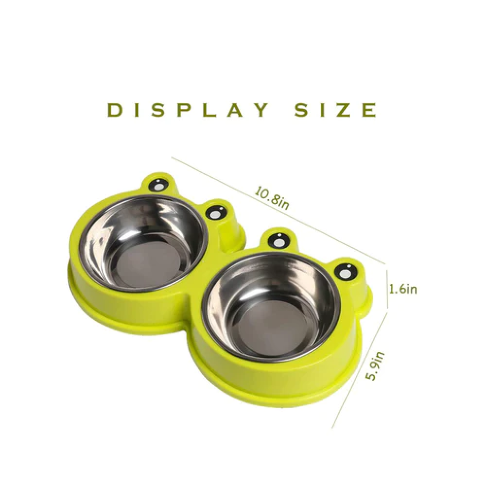 Emily Pets Stainless Steel Double Feeder Set Bowl for Pets (Green)