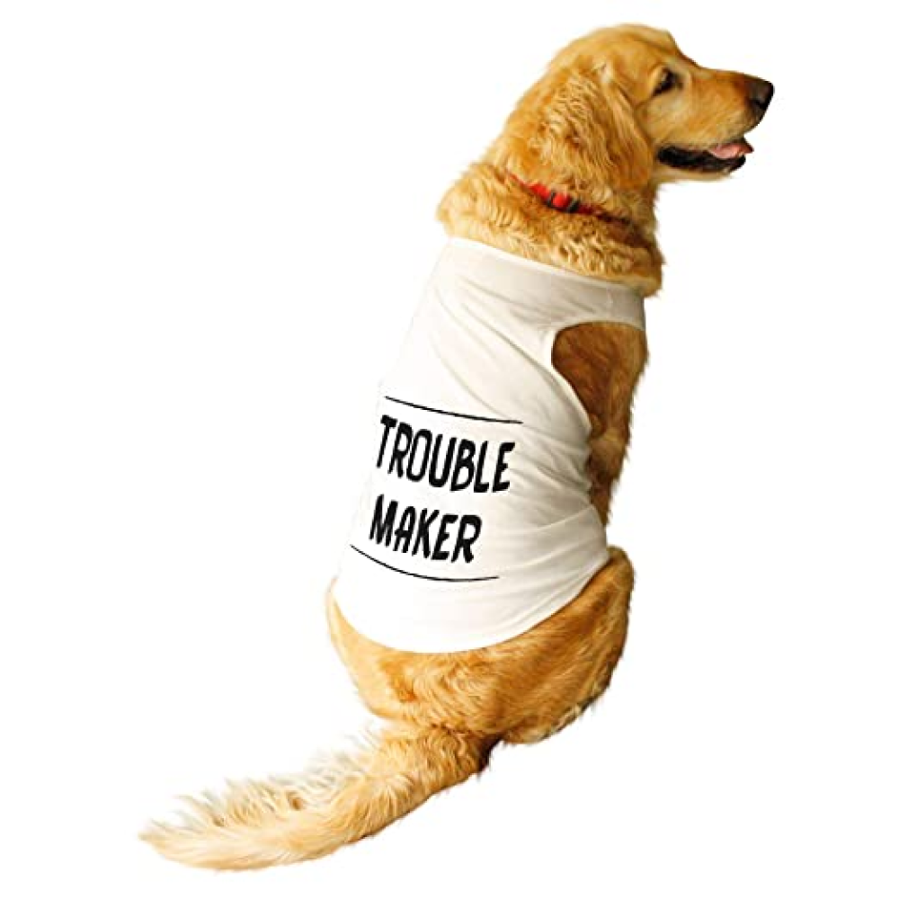 Ruse "Troublemaker" Printed Sleeveless T-Shirt for Dogs (White)