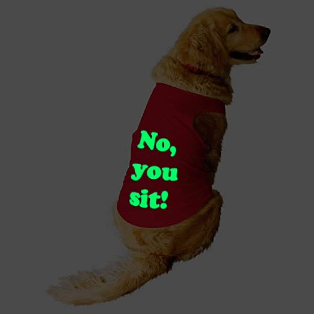 Ruse "No, you sit!" Printed Glow in the dark T-Shirt for Dogs (Poppy Red)