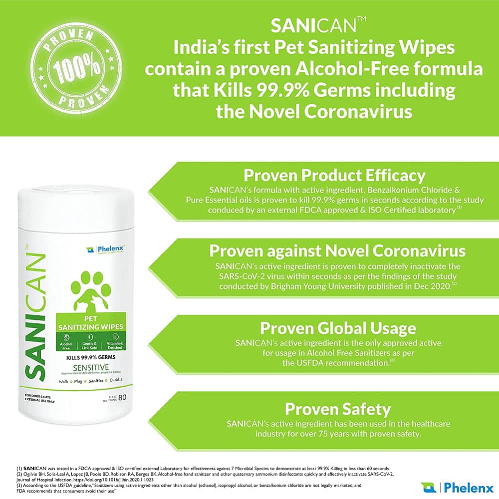 Phelenx Sanican Sensitive Sanitizing Wipes for Pets