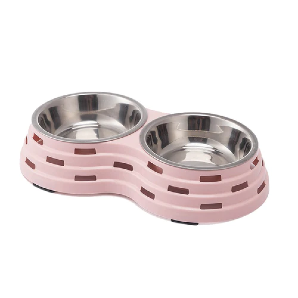 Emily Pets Premium Stainless Steel Double Bowl for Pets (Pink)