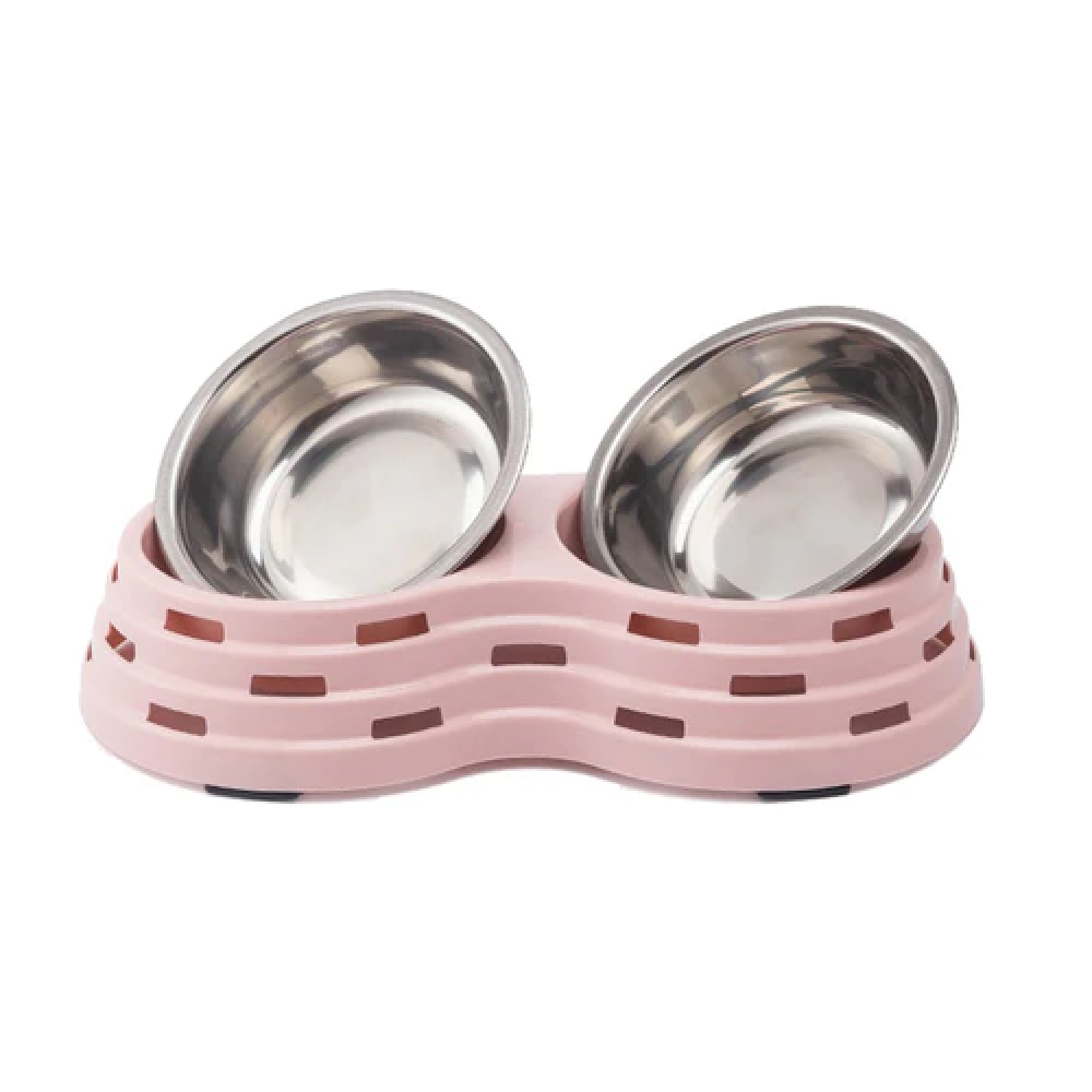 Emily Pets Premium Stainless Steel Double Bowl for Pets (Pink)