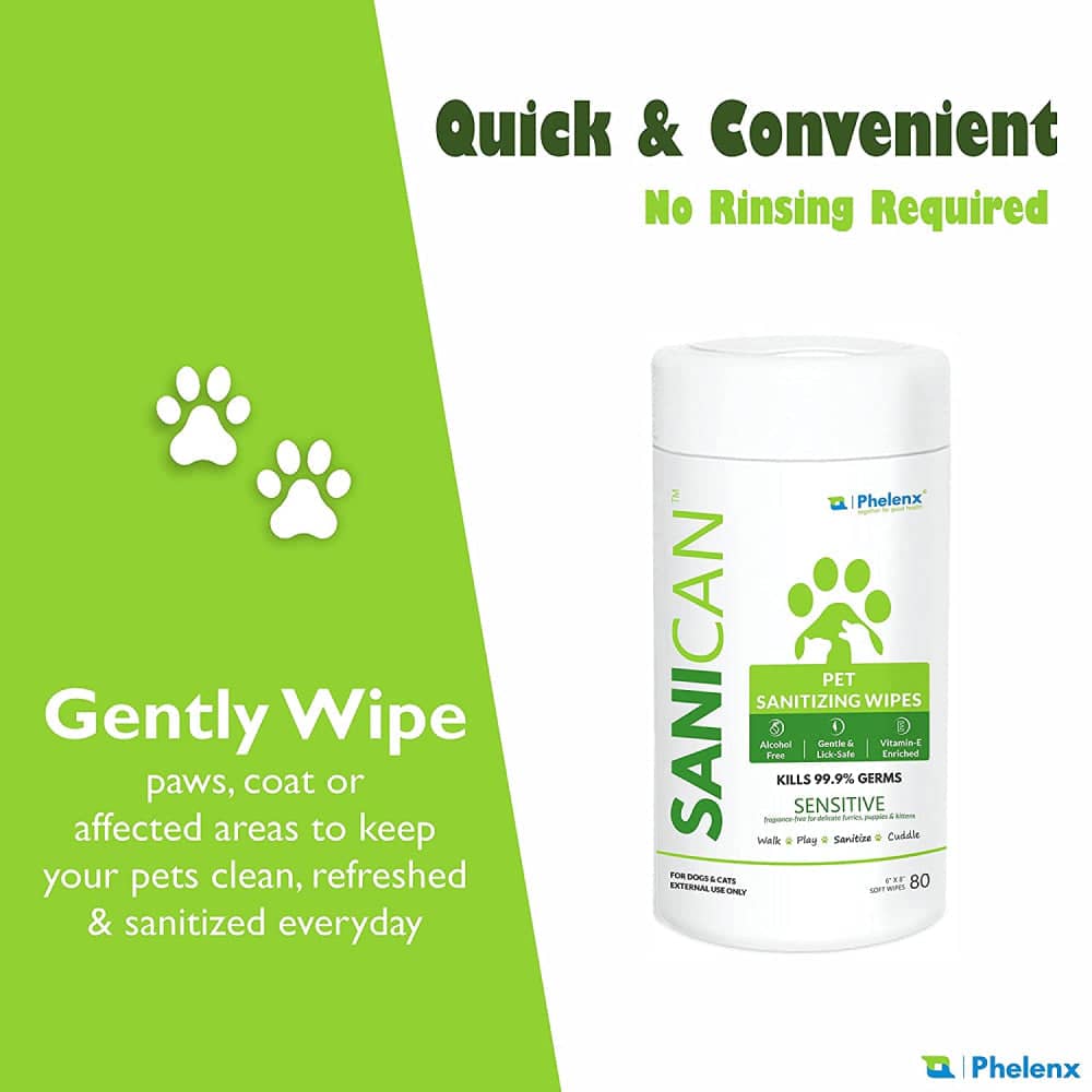 Phelenx Sanican Sensitive Sanitizing Wipes for Pets