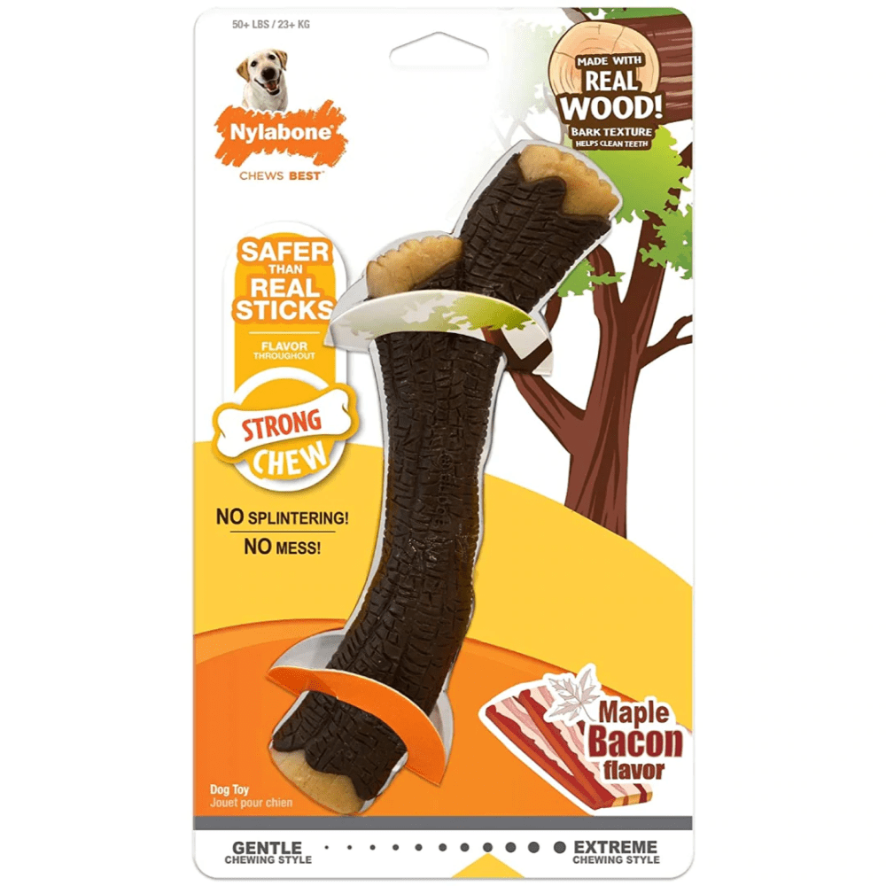 Nylabone Smoked Beef Flavor Strong Chew Stick With Real Wood Toy for Dogs