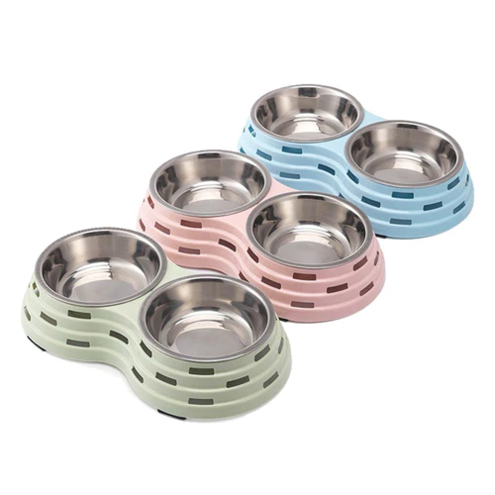 Emily Pets Premium Stainless Steel Double Bowl for Pets (Pink)