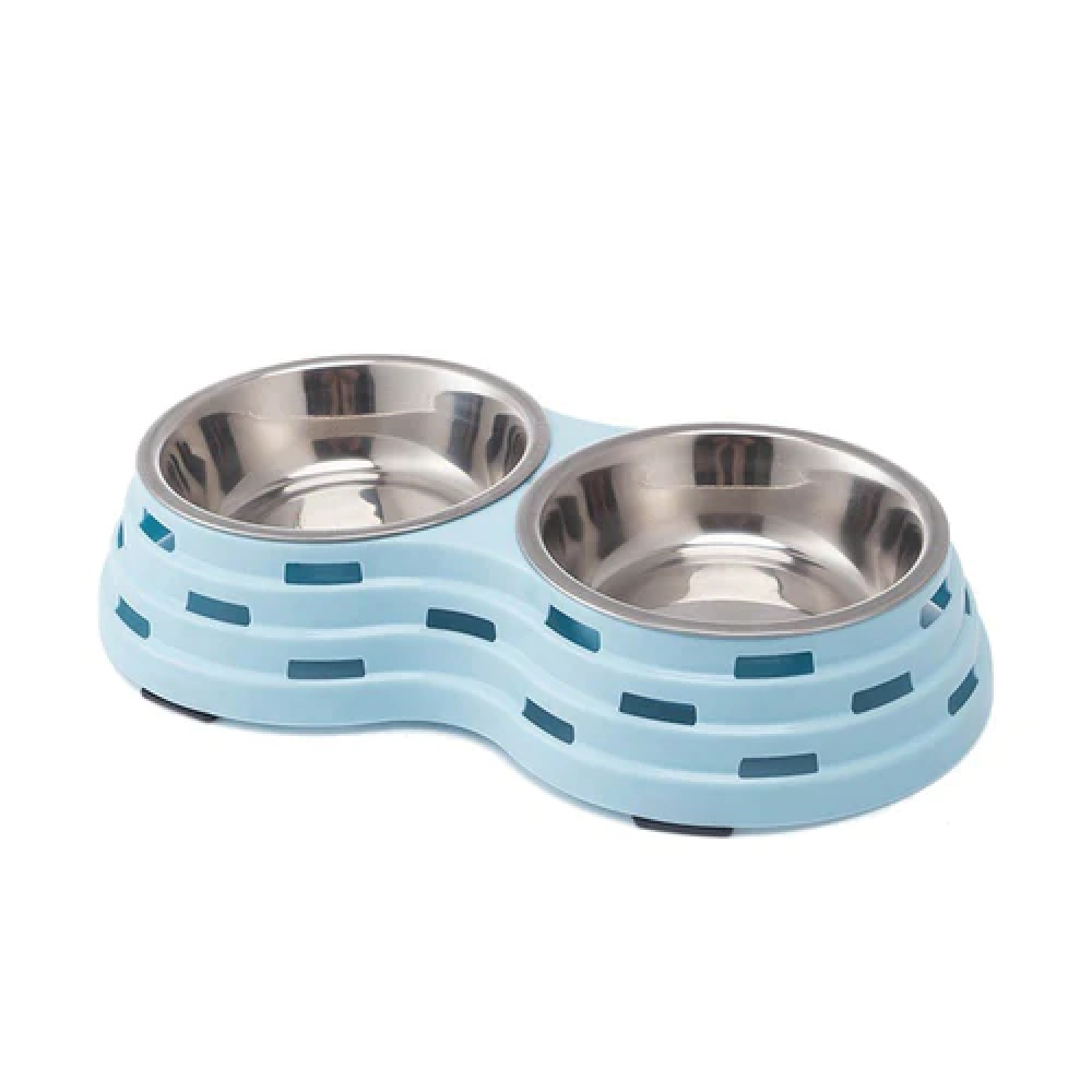 Emily Pets Double Bowls, Premium Stainless Steel for Pets (Blue)