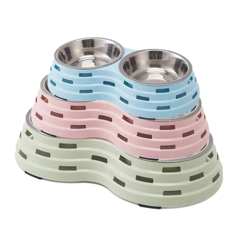 Emily Pets Double Bowls, Premium Stainless Steel for Pets (Blue)
