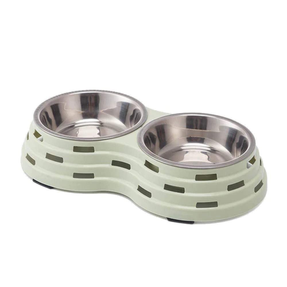 Emily Pets Double Bowls, Premium Stainless Steel for Pets (Green)
