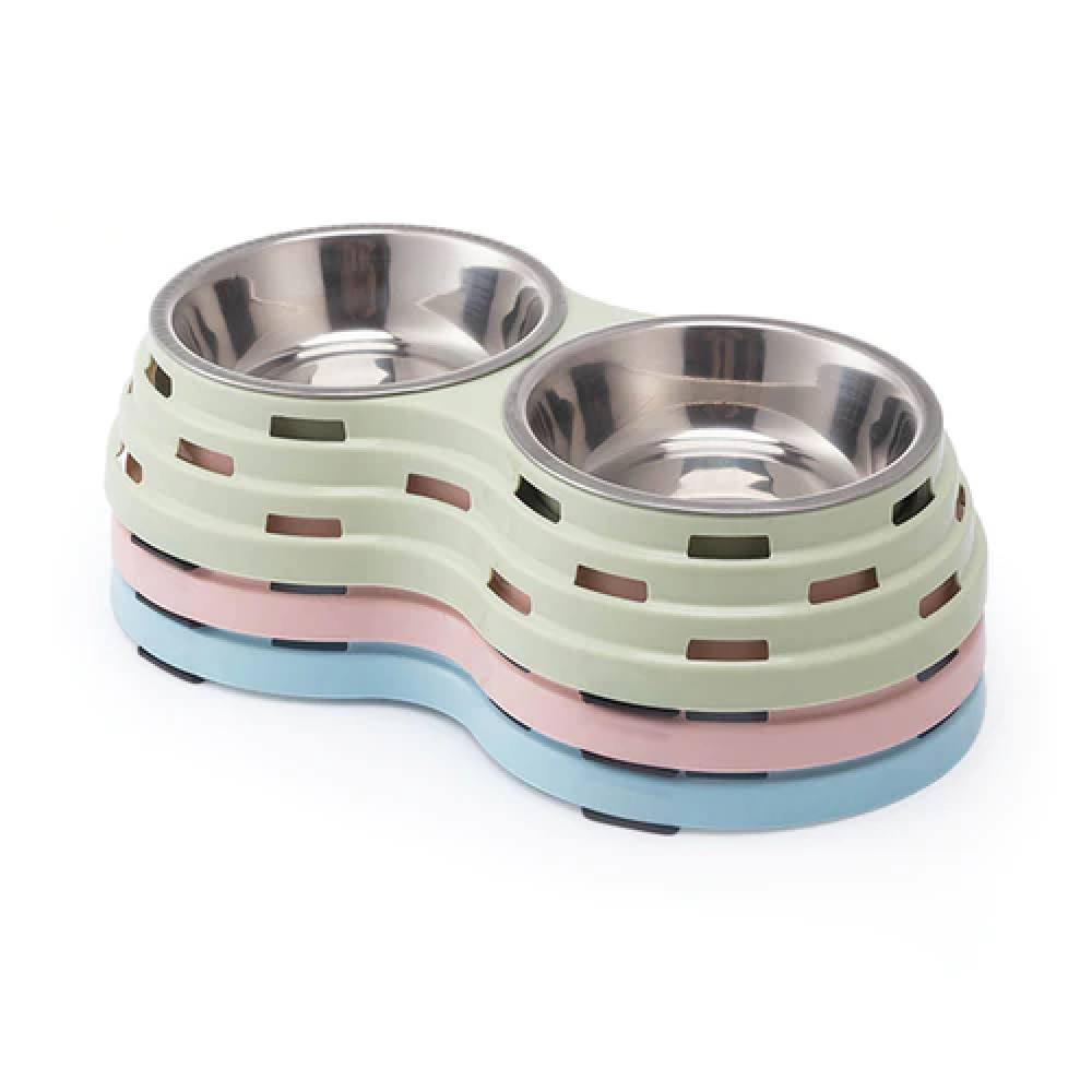 Emily Pets Double Bowls, Premium Stainless Steel for Pets (Green)