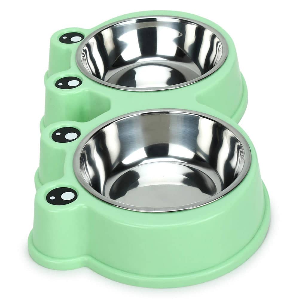 Emily Pets Stainless Steel Double Feeder Set Bowl for Pets (Green)