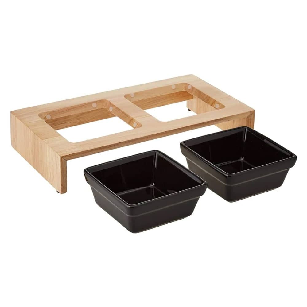 Trixie Ceramic Feeding Bowl with Wooden Stand for Pets (Set of 2)
