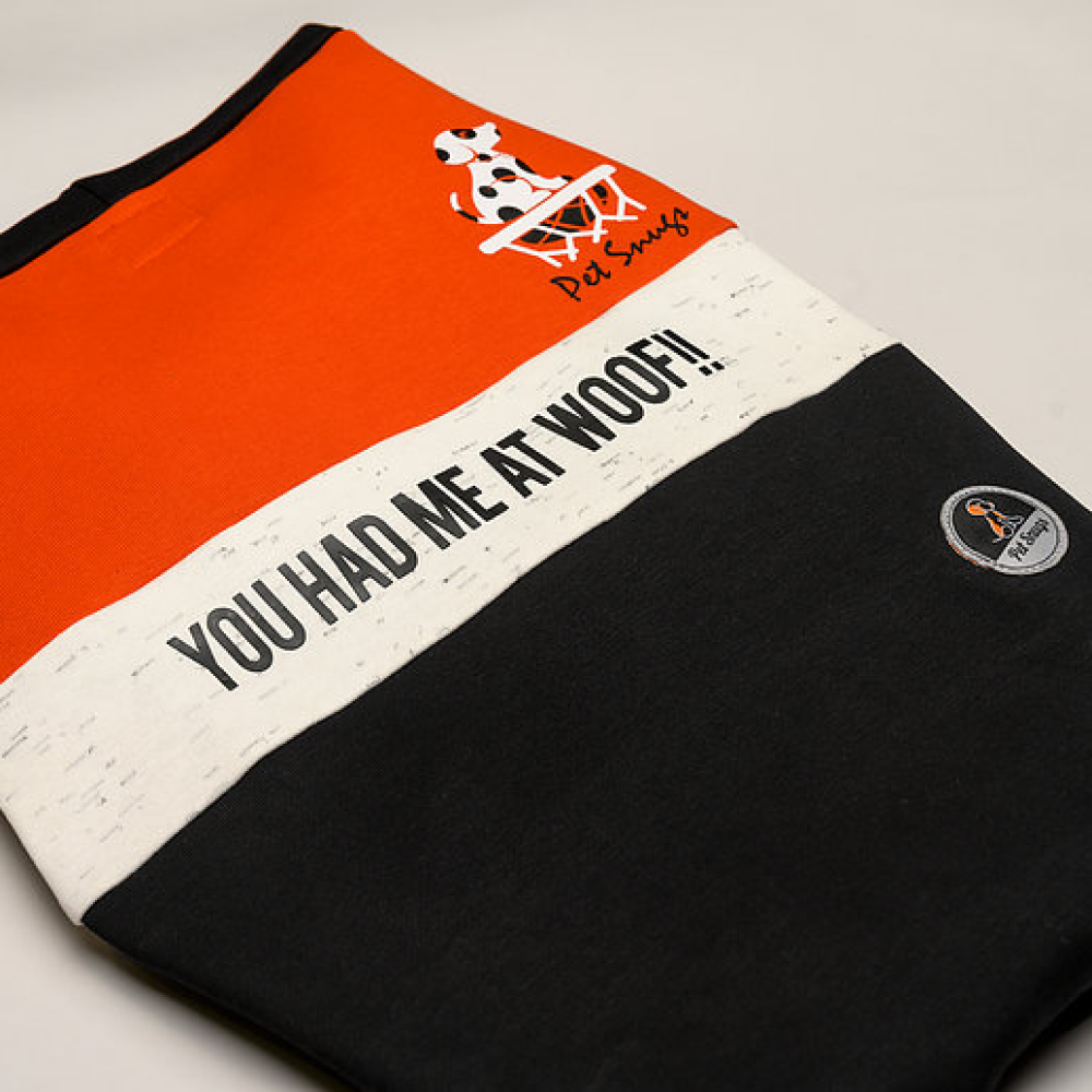 Pet Snugs You Had Me At Woof Sweatshirt For Dogs (Orange White & Black)