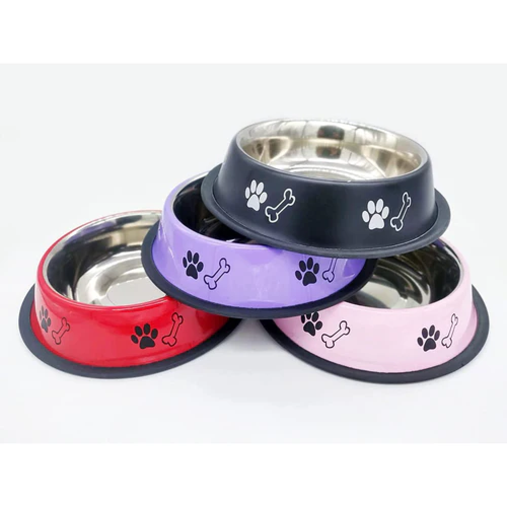 Emily Pets Stainless Steel Paw Printed Food Water Feeding Bowl for Pets