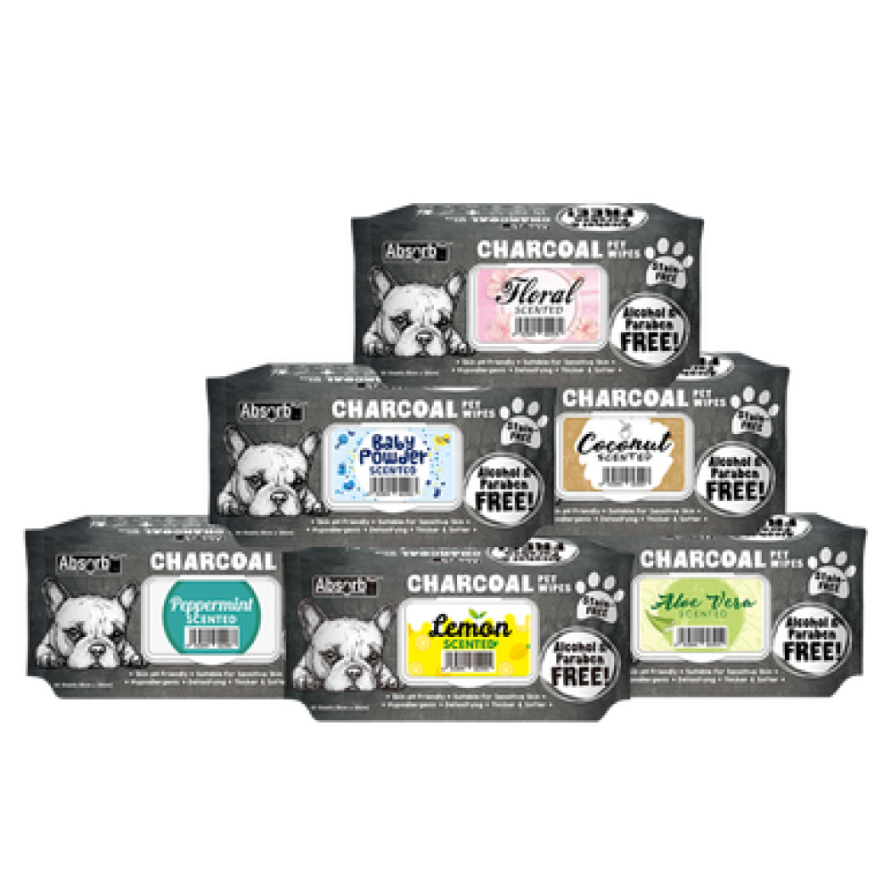 Absolute Pet Absorb Plus Floral Scented Charcoal Wipes for Pets (15x20cm)