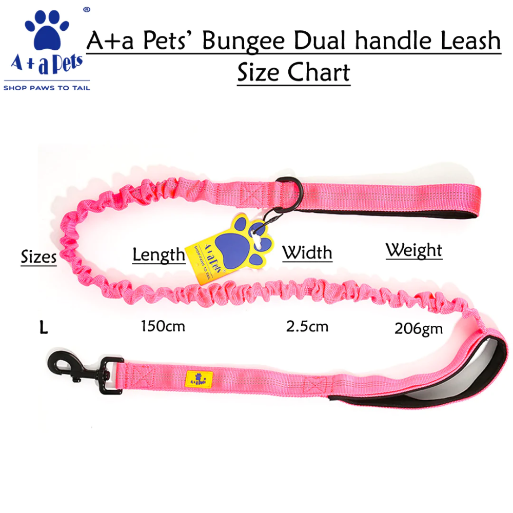 A Plus A Pets Dual Handle Bungee Leash for Dogs (Pink)