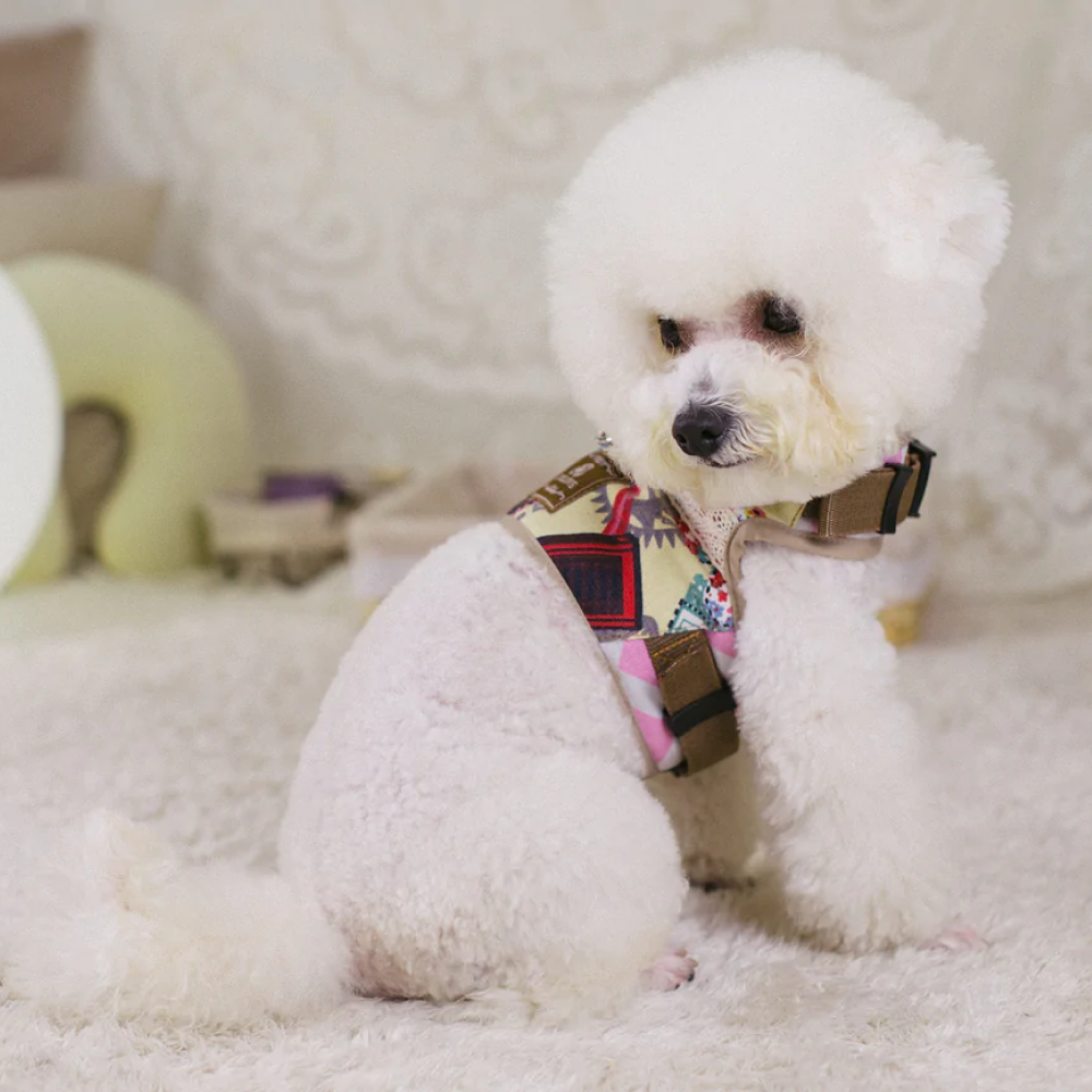 A Plus A Pets Retro Vest Style Harness & Leash Set For Pets (London Beige)