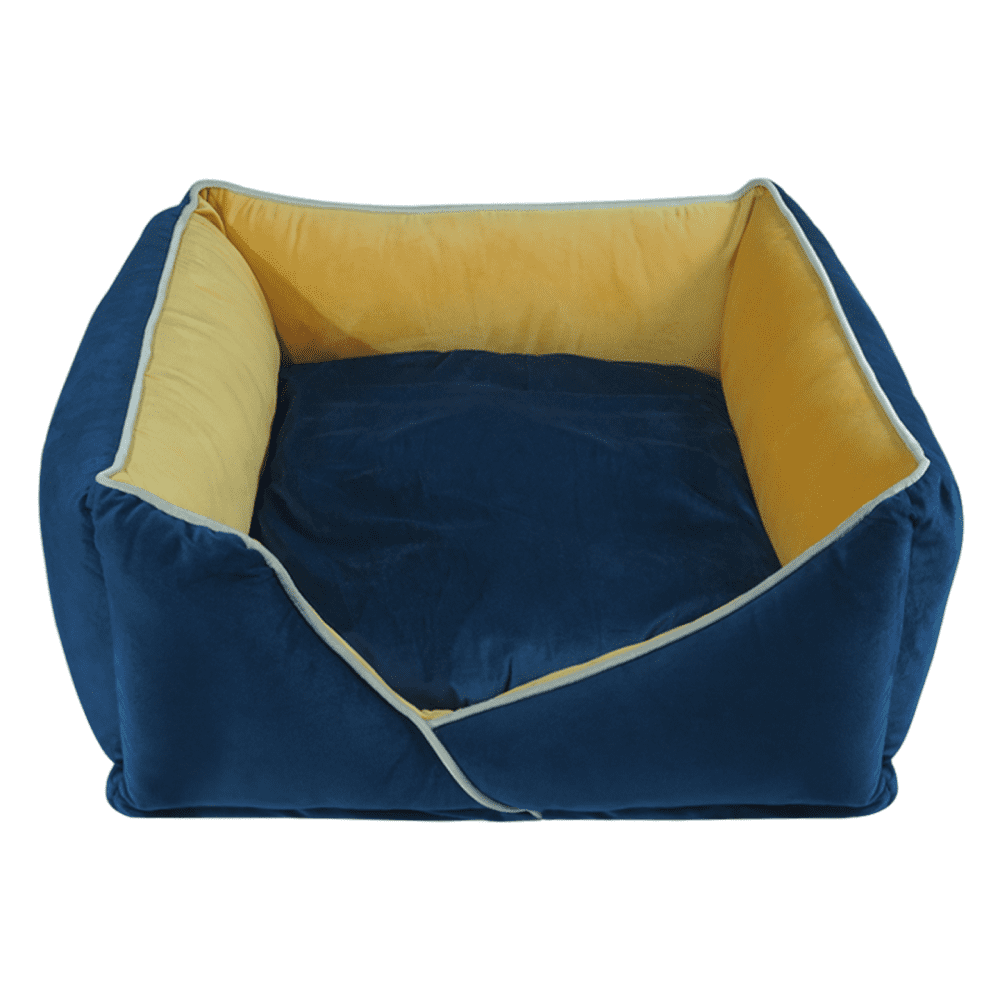 Hiputee Premium Holland Fabric Rectangular Bed for Pets (Blue-Yellow)
