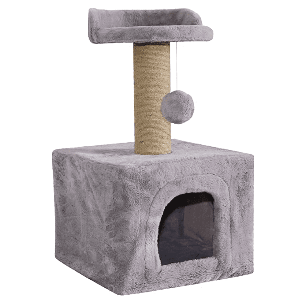 Hiputee Soft Fur Condo, Natural Sisal Rope, Scratching Post, Hanging Ball Tree for Cats (Grey)