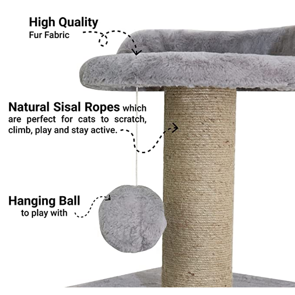 Hiputee Soft Fur Condo, Natural Sisal Rope, Scratching Post, Hanging Ball Tree for Cats (Grey)