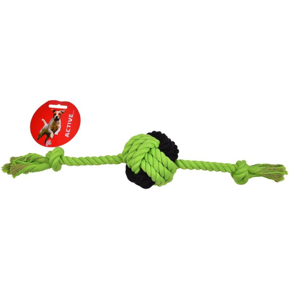 Glenand Ball & Short Rope Toy with Handle for Dogs (Green/Black)