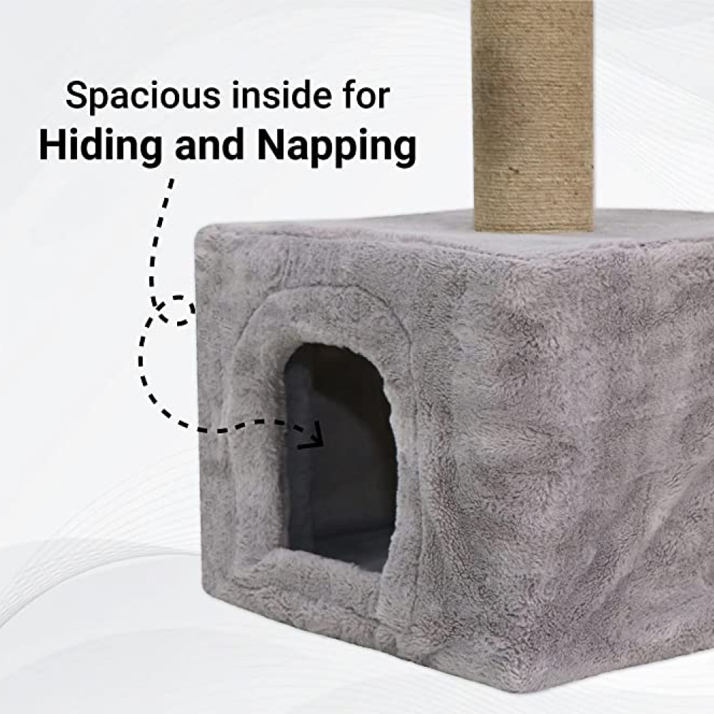 Hiputee Soft Fur Condo, Natural Sisal Rope, Scratching Post, Hanging Ball Tree for Cats (Grey)