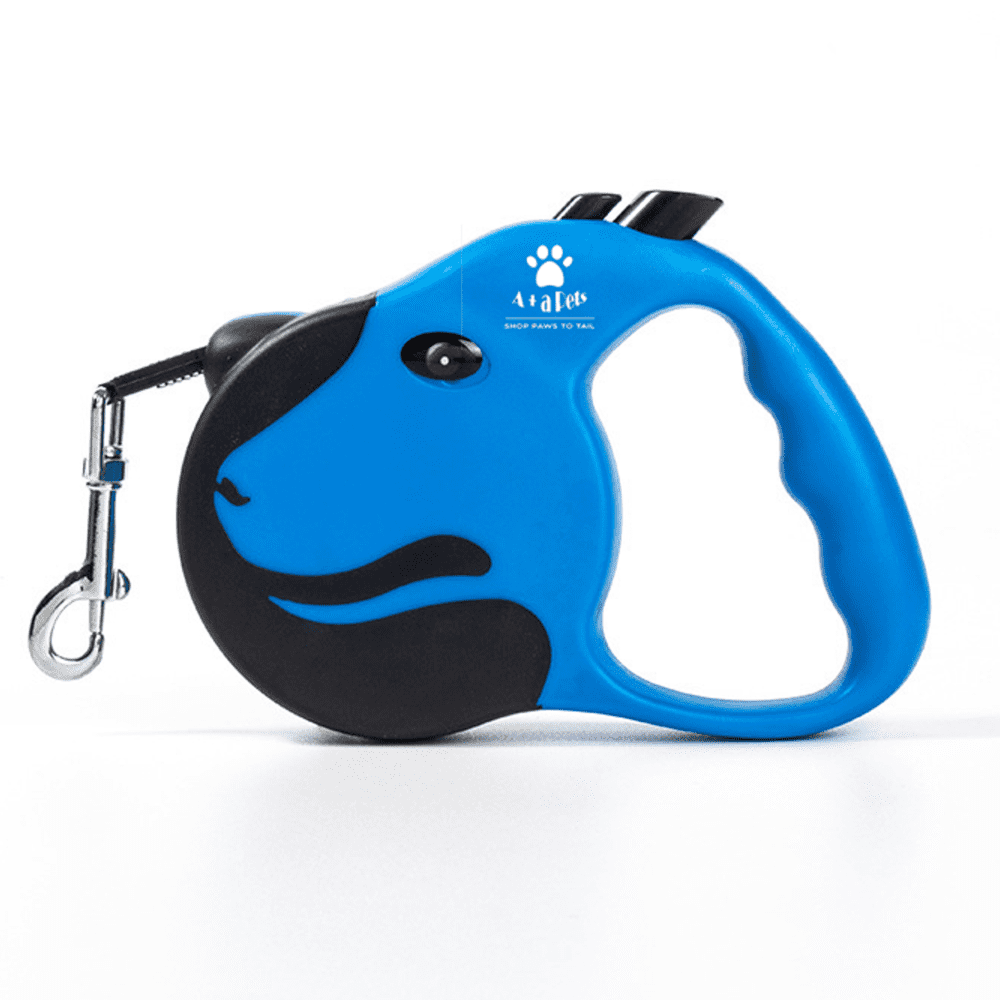 A Plus A Pets Tangle-Free, Anti-Slip Dog Face Retractable Leash for Pets (3m, Blue)