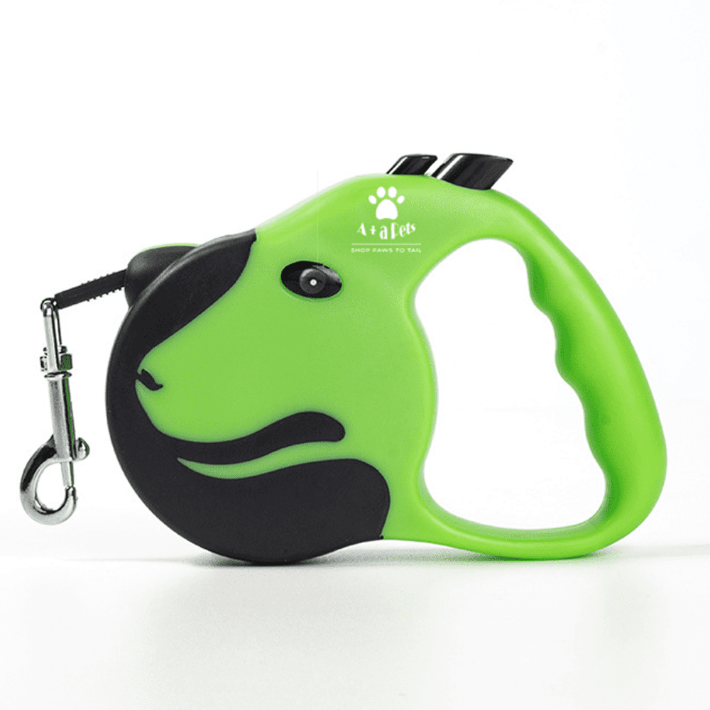 A Plus A Pets Tangle-Free, Anti-Slip Dog Face Retractable Leash for Pets (3m, Green)