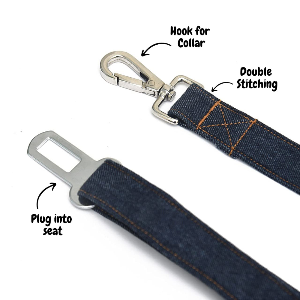 Mutt of Course Denim Car Seat Belt for Pets(Dark Blue)