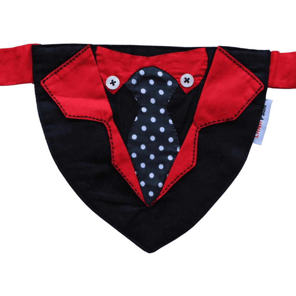 Lana Paws Applique Work Tuxedo Adjustable Dog Bandana (Black)