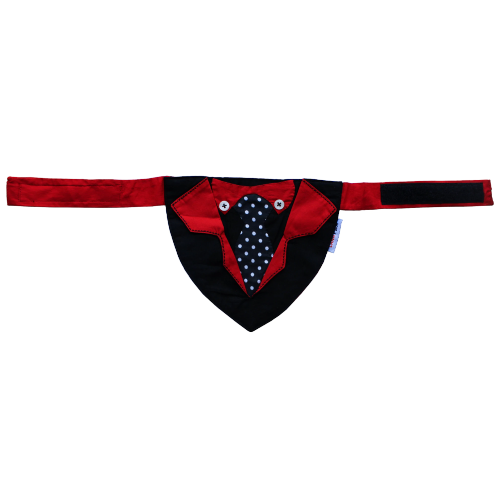 Lana Paws Applique Work Tuxedo Adjustable Dog Bandana (Black)