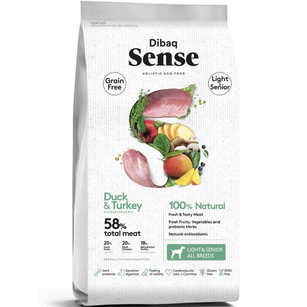 Dibaq Sense Duck & Turkey Grain Free Hypoallergenic Light & Senior Dry Dog Food