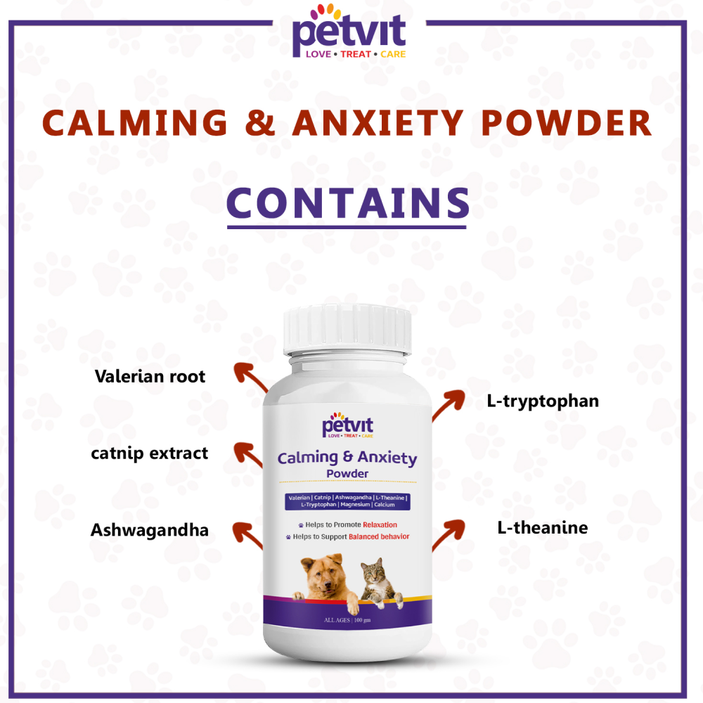 Petvit Calming & Anxiety Powder to Reduce Stress, Aggression & Anxiety for Pets