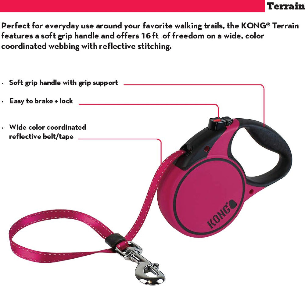 Kong Terrain Retractable Leash for Pets (Fuchsia)