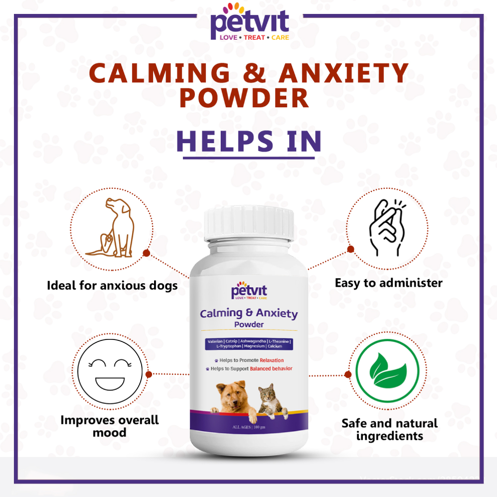 Petvit Calming & Anxiety Powder to Reduce Stress, Aggression & Anxiety for Pets