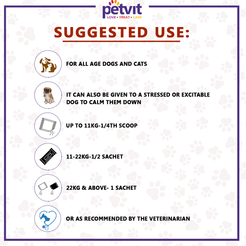 Petvit Calming & Anxiety Powder to Reduce Stress, Aggression & Anxiety for Pets