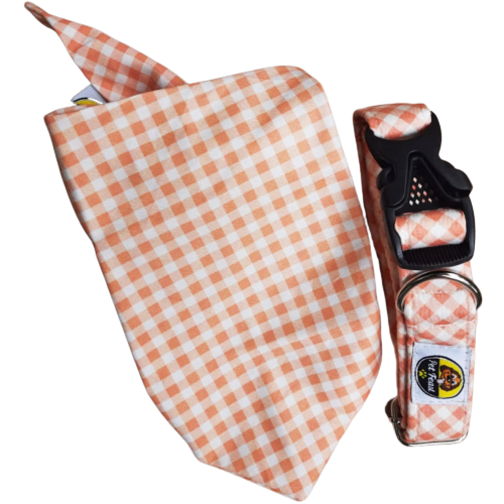 Pet Feast Checkered Collar And Bandana Sets For Dogs (Pink)
