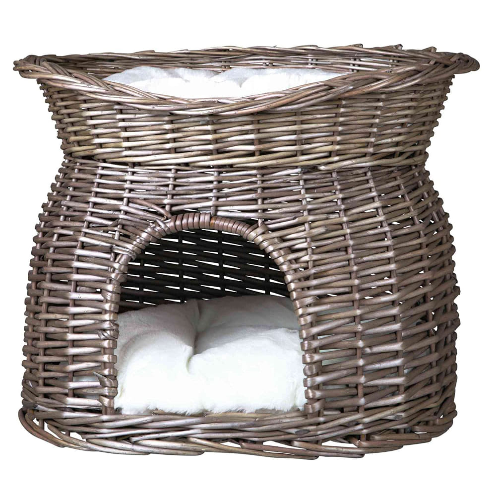 Trixie Wicker Cave with Bed on Top for Pets (Grey)