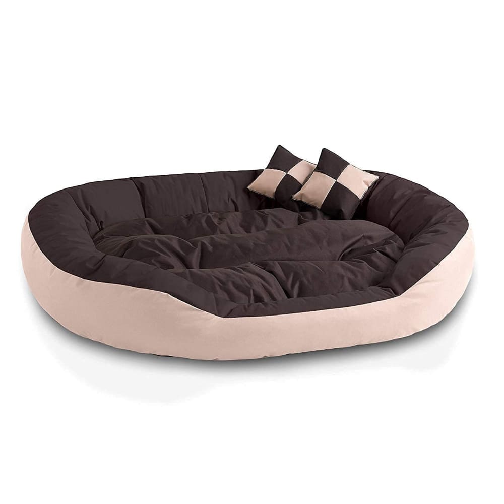 Hiputee Ultra Soft Reversible Fleece/Velvet with 2 Extra Pillows Bed for Pets (Brown Cream)