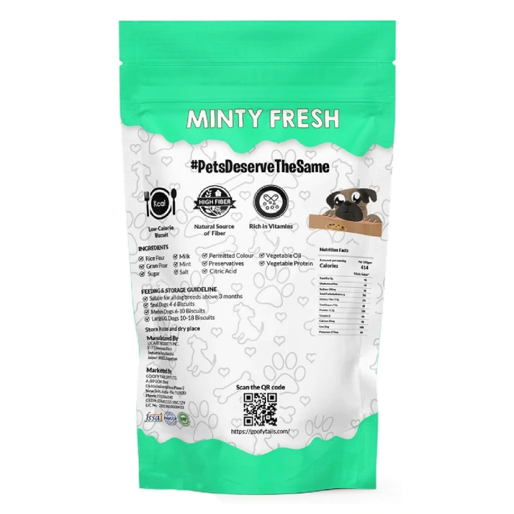 Goofy Tails Minty Fresh Milk & Mint Biscuit Treats for Dogs & Puppies