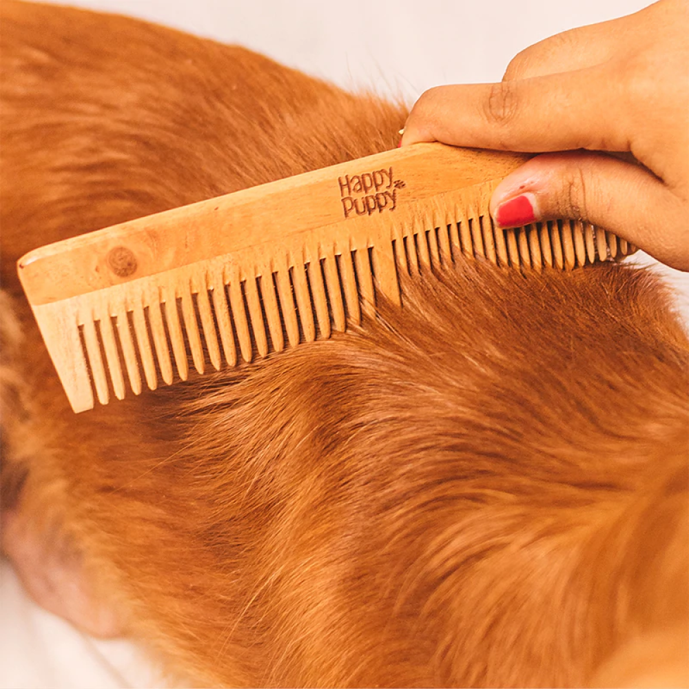Happy Puppy Organic Dematting Neem Wood Dual Teeth Comb