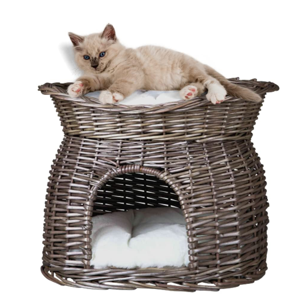 Trixie Wicker Cave with Bed on Top for Pets (Grey)