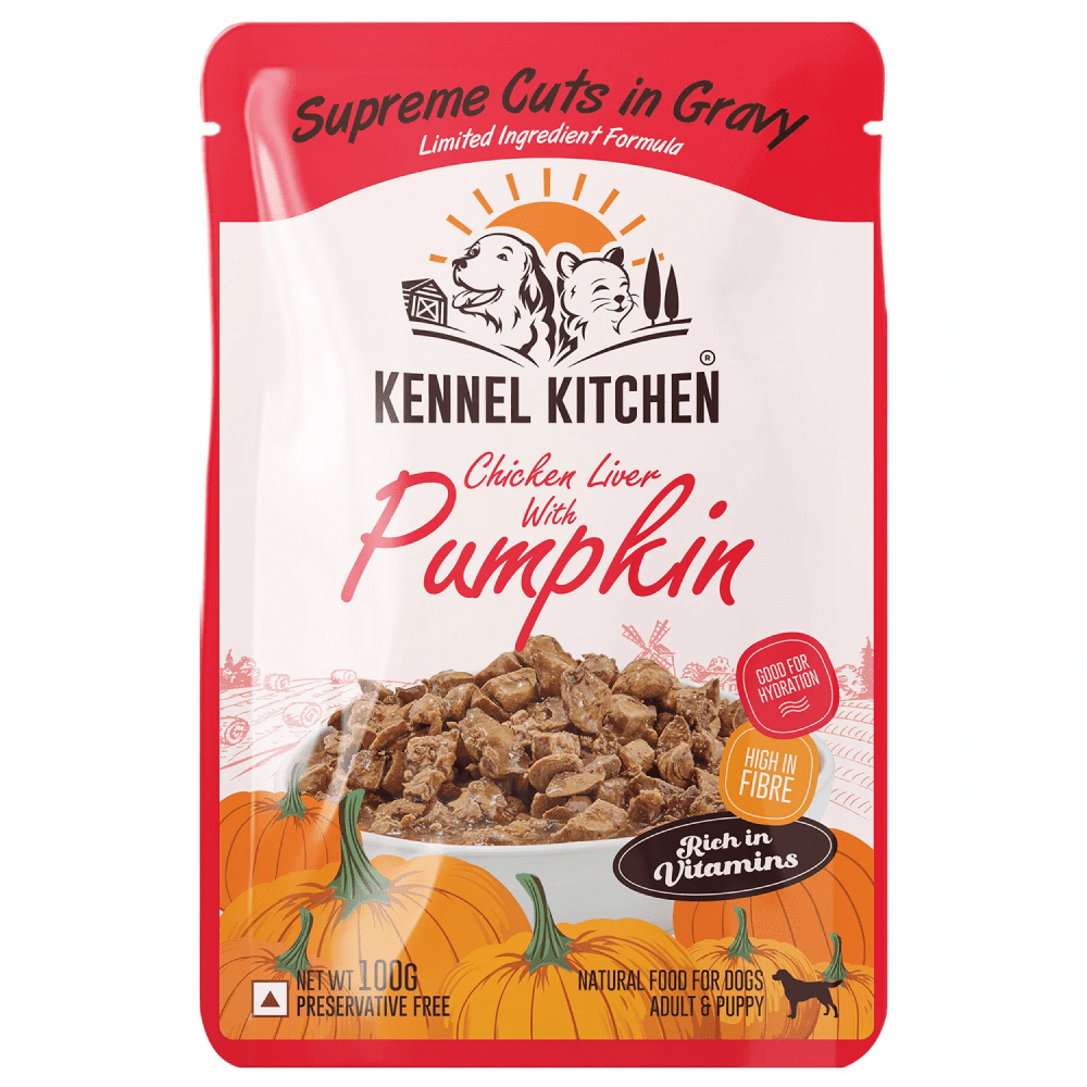 Kennel Kitchen Supreme Cuts in Gravy - Chicken Liver Recipe with Pumpkin Dog Wet Food for Adults & Puppies