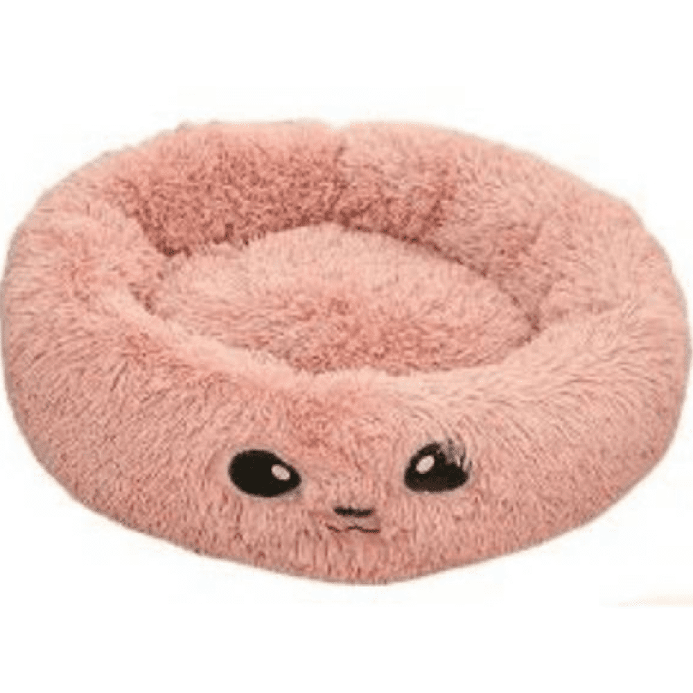 Emily Pets Peach Furry Round with Eyes Bed for Pets