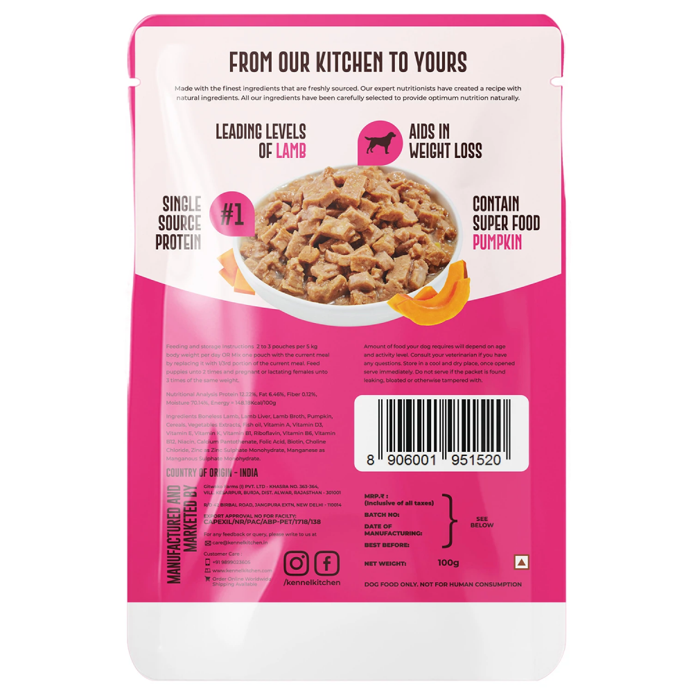 Kennel Kitchen Supreme Cuts in Gravy - Lamb with Pumpkin Dog Wet Food for Adults & Puppies