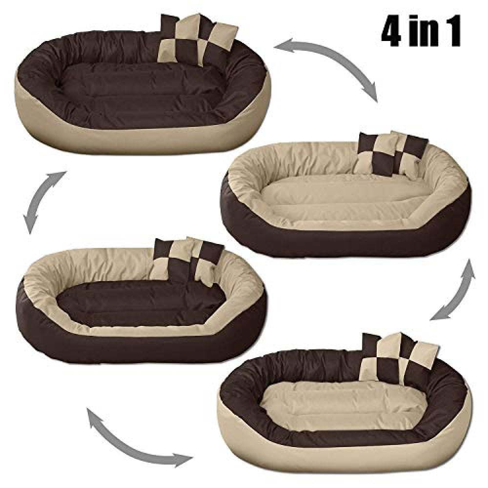 Hiputee Ultra Soft Reversible Fleece/Velvet with 2 Extra Pillows Bed for Pets (Brown Cream)