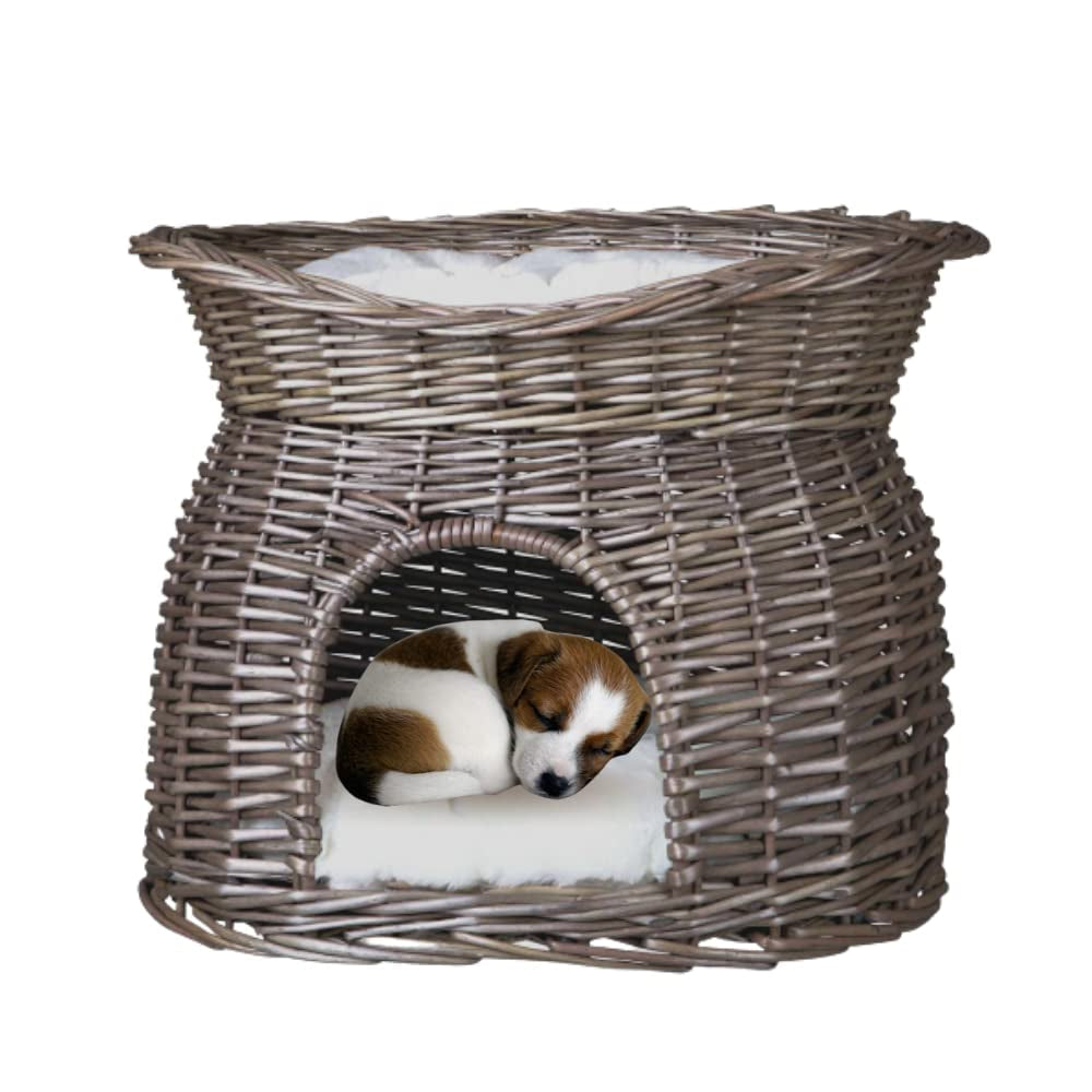 Trixie Wicker Cave with Bed on Top for Pets (Grey)