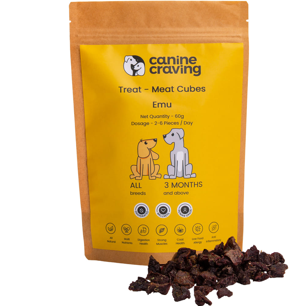 Canine Craving Dehydrated Herb Farm Raised Lean Emu Cubes Dog Treat